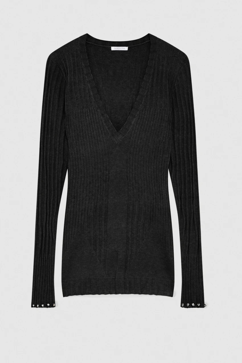 Maglia a costine con scollo a V